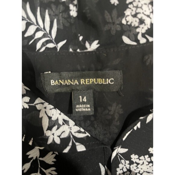 Banana Republic Black Gray Floral Maxi Dress 14 Asymmetrical Hem Flowy Ruffle - Picture 7 of 12